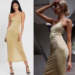 THIRD FORM 90s Sparkle Strappy 1 Shoulder Sleeveless Bodycon Midi Slip Dress 4